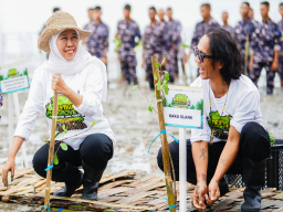 Gubernur Khofifah Bersama Kaka Slank "Nandur" Mangrove di Pantai Martajasah Bangkalan