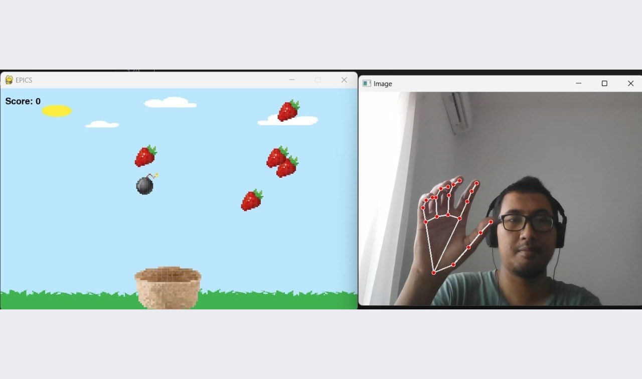 Tim mahasiswa doktoral Teknik Elektro ITS saat mencoba permainan terapi tangan yang telah dikembangkan. AyoFoto/Humas ITS
