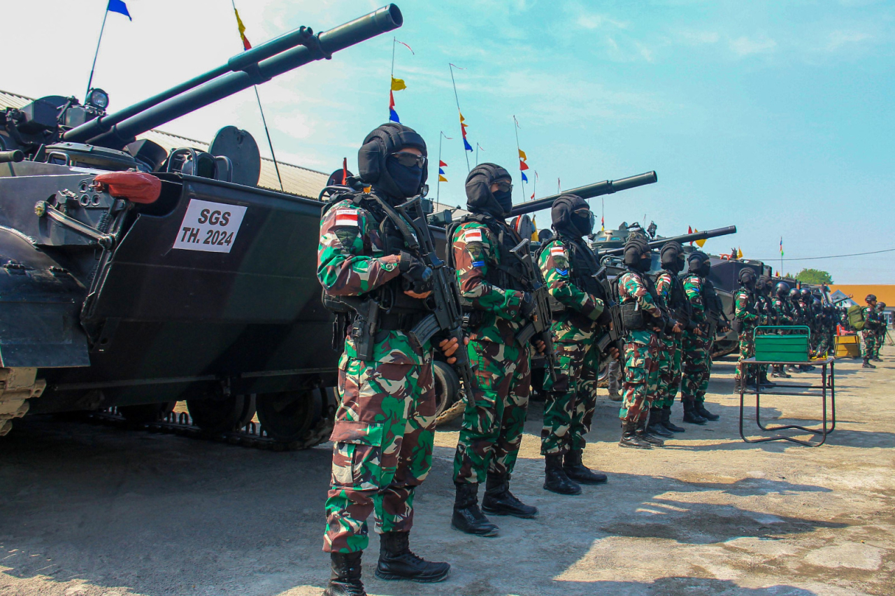 Apel kesiapan gelar Latihan Gabungan Bersama (Latgabma) Super Garuda Shield (SGS) unsur Amphibious Operations Exercise Tahun 2024. Foto/Dispen Kormar