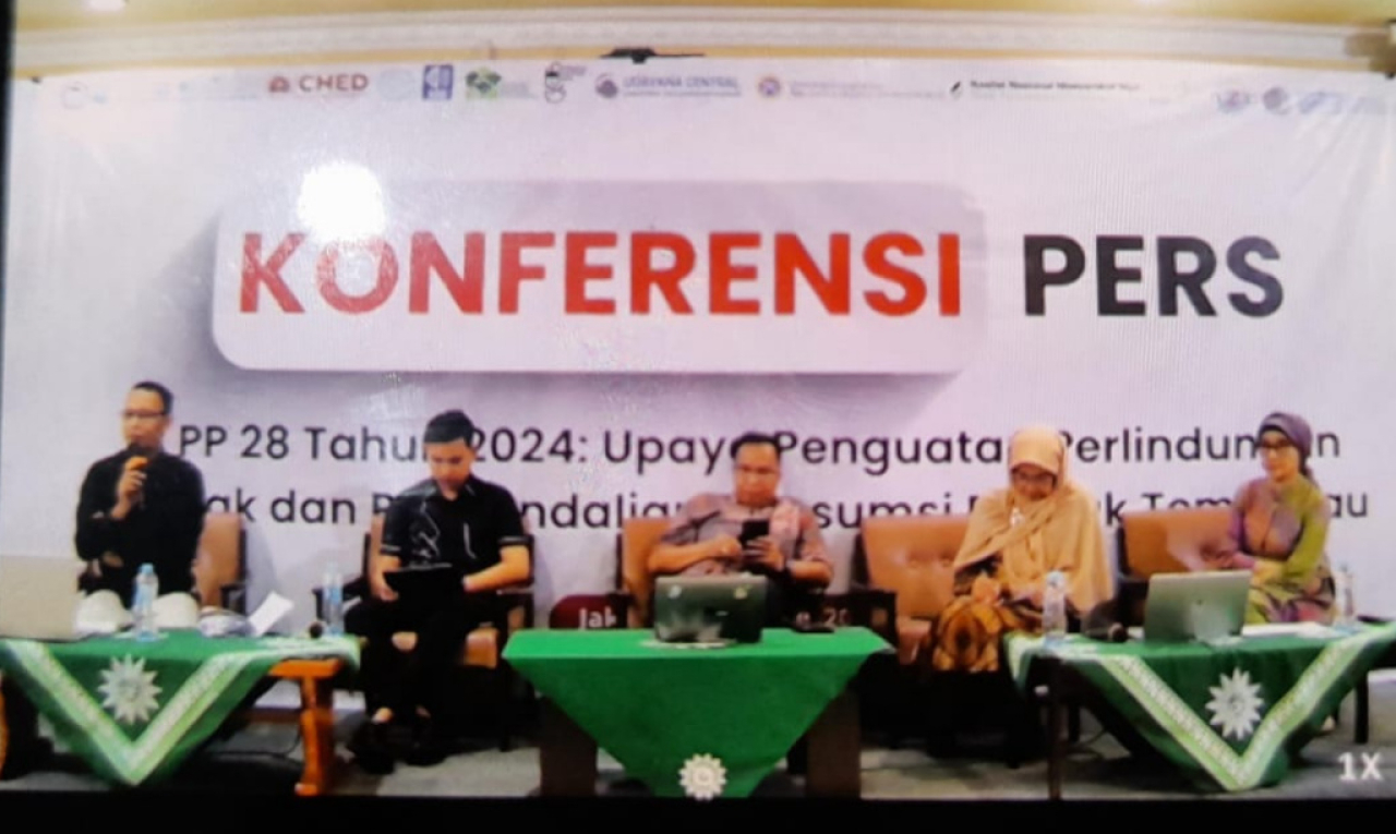 Konferensi Pers bertema “PP 28 Thun 2024 : Upaya Pengutan Perlindungan Anak dan Pengendalian Konsumsi Produk Tembakau” pada Jumat, (02/08/24). Foto/AyoJatim