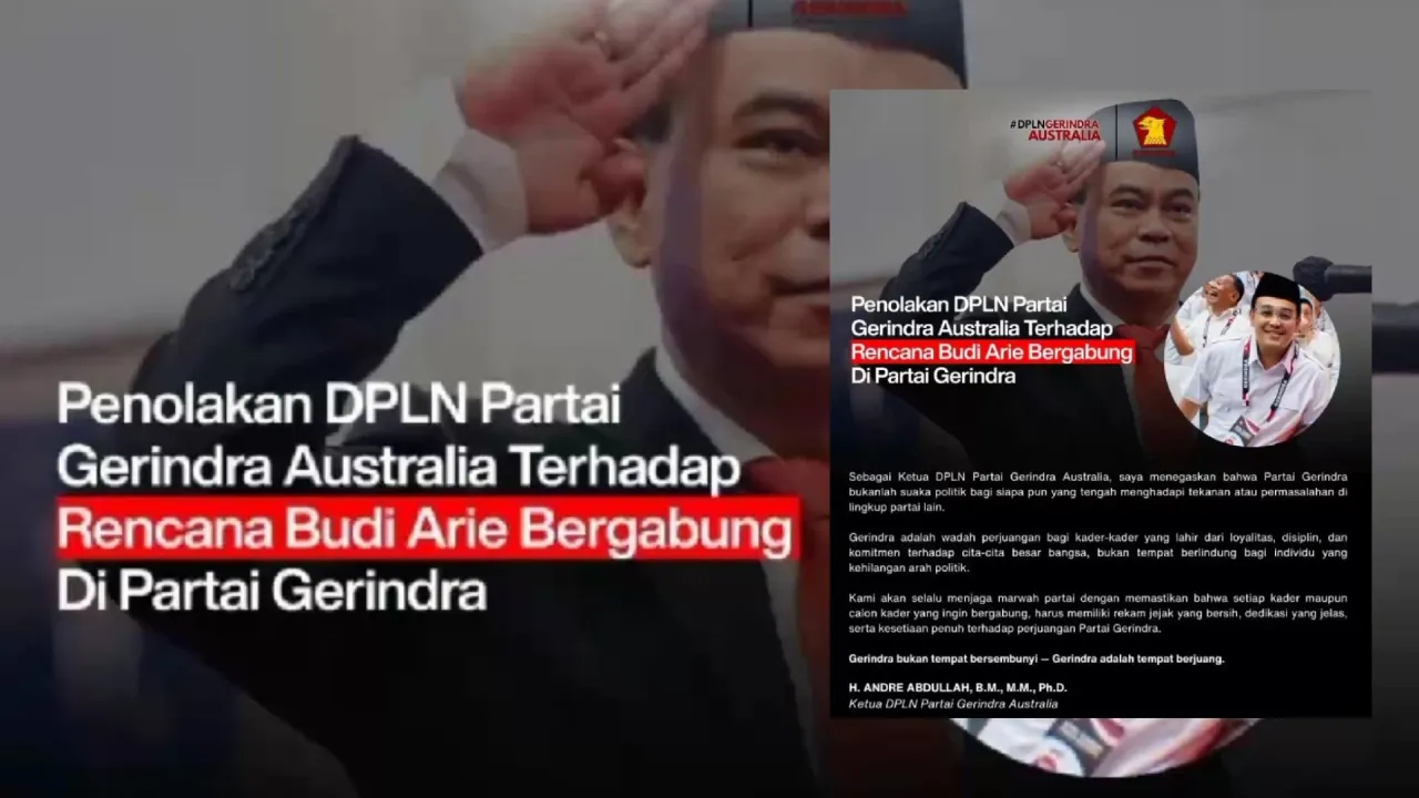 Andre Abdullah, Ketua DPLN Partai Gerindra Australia Tegaskan Tolak Wacana Bergabungnya Budi Arie ke Partai Gerindra