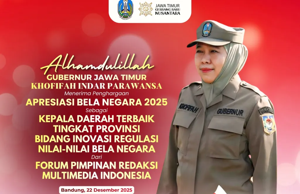 Gubernur Khofifah Kepala Daerah Terbaik Tingkat Provinsi Bidang Inovasi Regulasi Nilai-Nilai Bela Negara