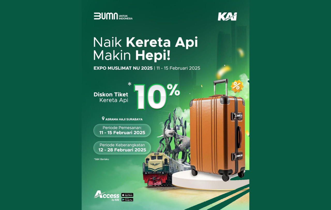 Diskon ini dapat dinikmati oleh masyakarat dengan melakukan pembelian di booth KAI pada acara Expo Muslimat NU di Asrama Haji Surabaya. Foto/Humas KAI
