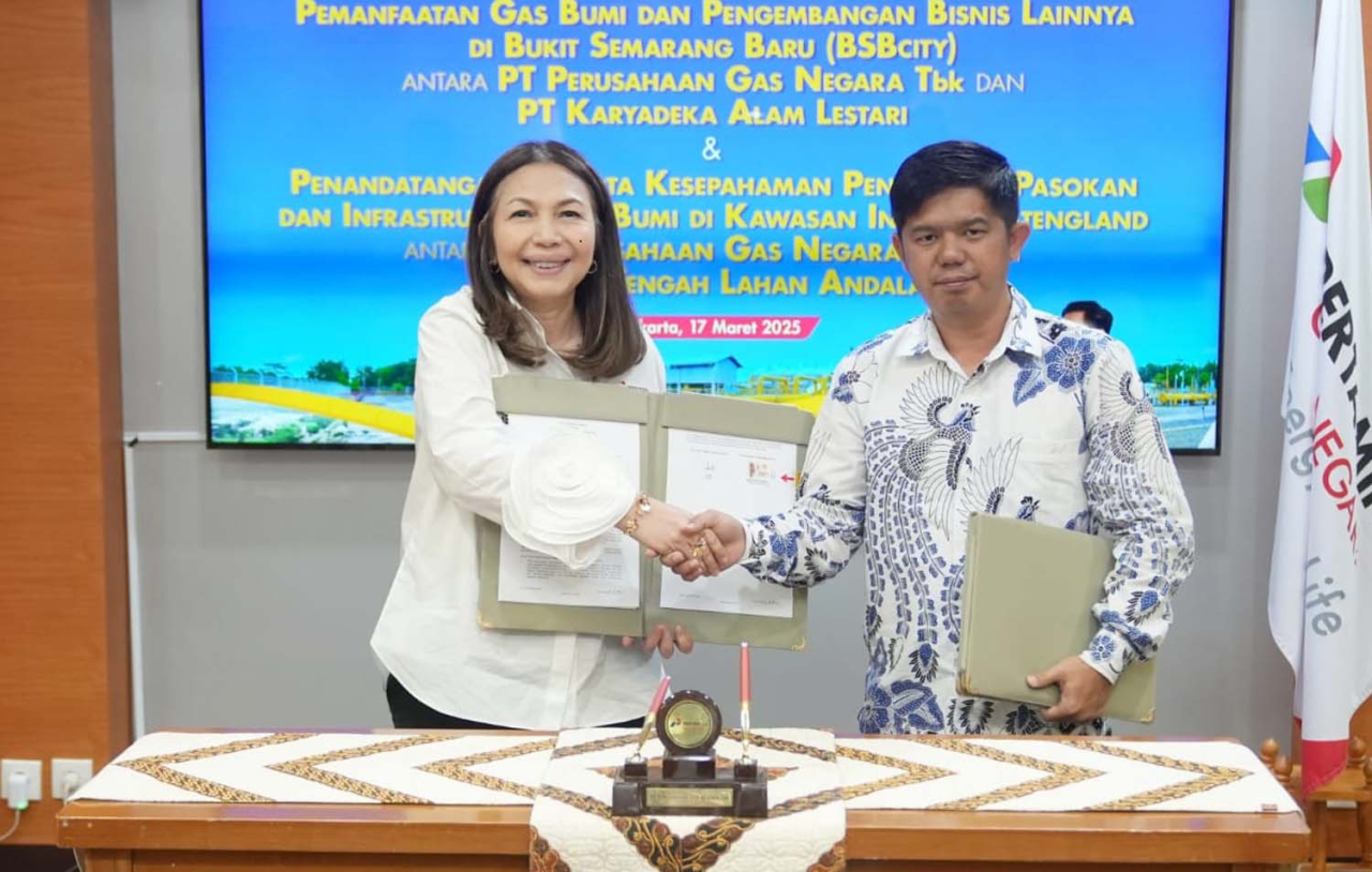 PGN dan PT Jawa Tengah Lahan Andalan menandatangani Nota Kesepahaman penyediaan pasokan dan infrastruktur gas bumi untuk tenant di kawasan industri Jatengland. Foto/PGN