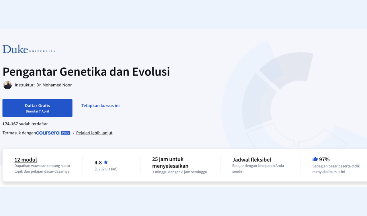 Kursus  ini mencakup dasar-dasar genetika dan evolusi. Foto/Ayojatim