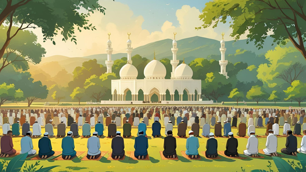 Ilustrasi sholat Hari Raya Idul Adha. Foto/AI