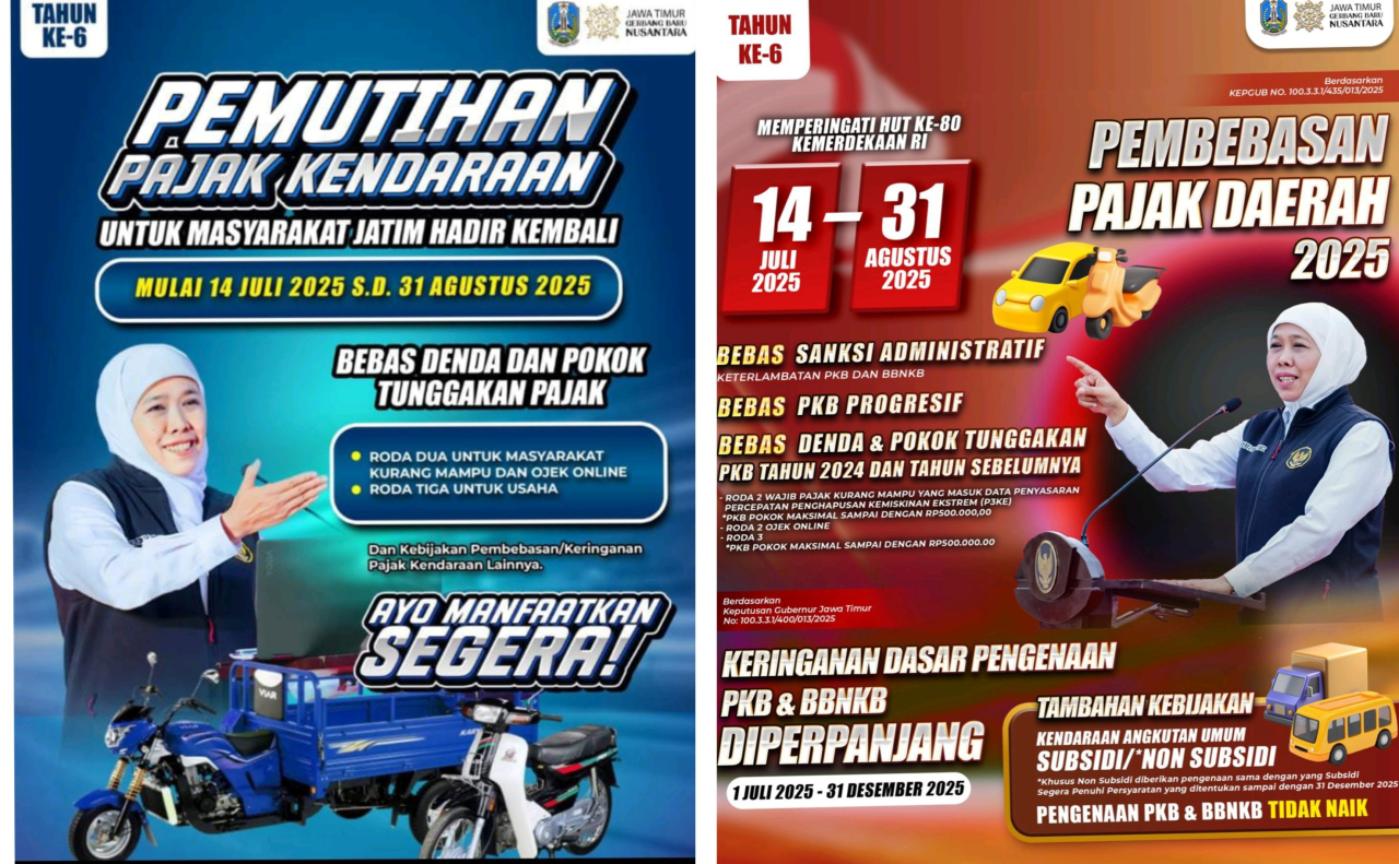 Catat ! Dimulai 14 Juli 2025, Pemprov Jatim Laksanakan Pemutihan Pajak Kendaraan Bermotor Tahun ke-6