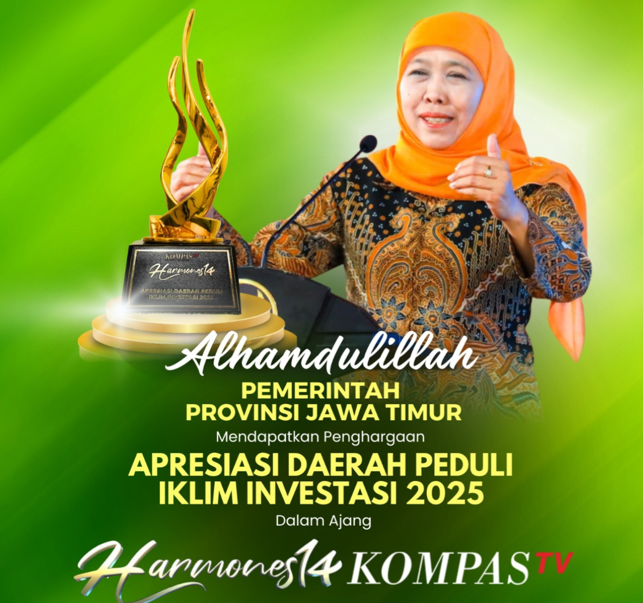 Jawa Timur Dinobatkan Sebagai Daerah Peduli Iklim Investasi di Harmones14 KompasTV