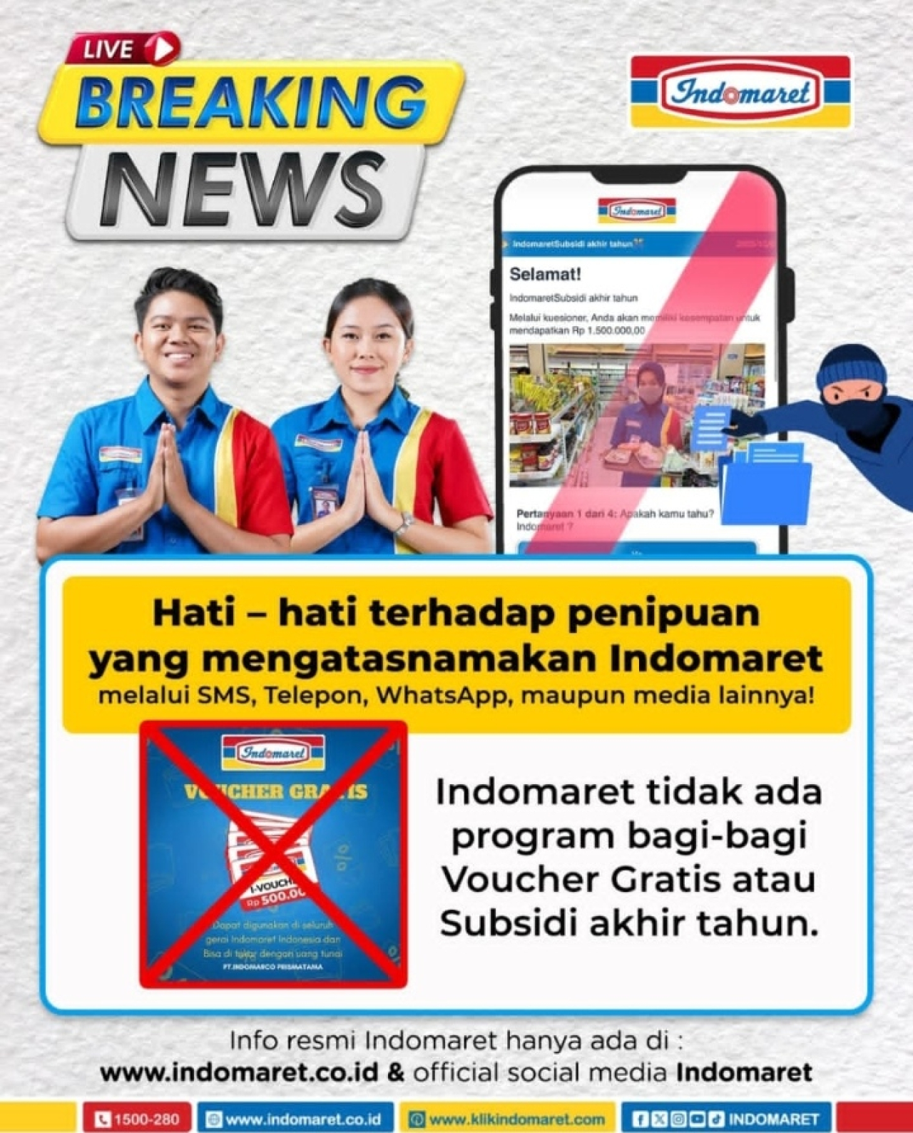 Imbauan PT Indomarco Prismatama terkait penipuan mengatasnamakan Indomaret. Foto: instagram/indomaret