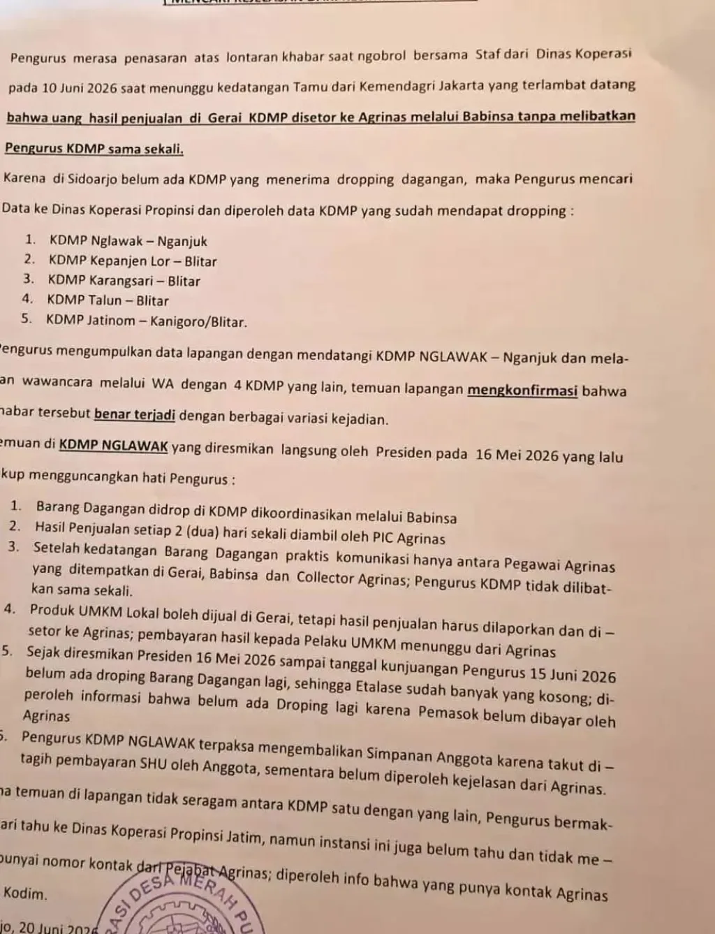 Nama KDMP Nglawak Disebut Kopdes Bungurasih dalam Penjualan Gerai Itu Tidak Benar