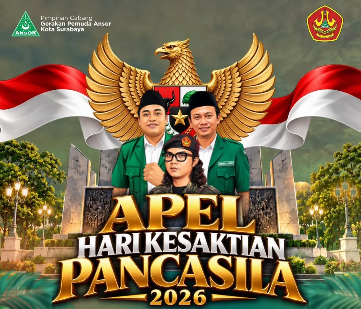 GP Ansor Kota Surabaya Gelar Apel Hari Kesaktian Pancasila 1 Oktober dan Doa Bersama di Taman Apsari